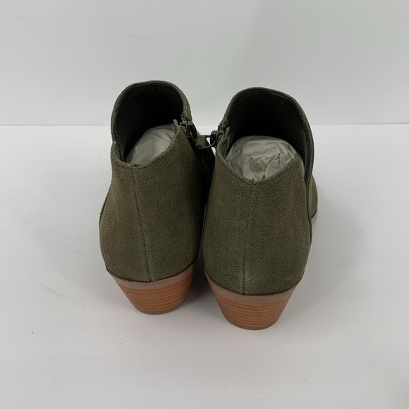 Violet & Red Kiara ankle booties boots olive green suede heel perforated new 10 - Picture 5 of 7